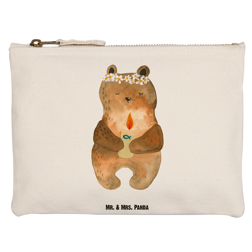 Schminktasche Bär Kommunion Schminktasche, Kosmetiktasche, Kosmetikbeutel, Stiftemäppchen, Etui, Federmappe, Makeup, XXL, Schminketui, Kosmetiketui, Schlamperetui, Bär, Teddy, Teddybär, Kommunion, Gottes Segen, Taufkerze, katholisch