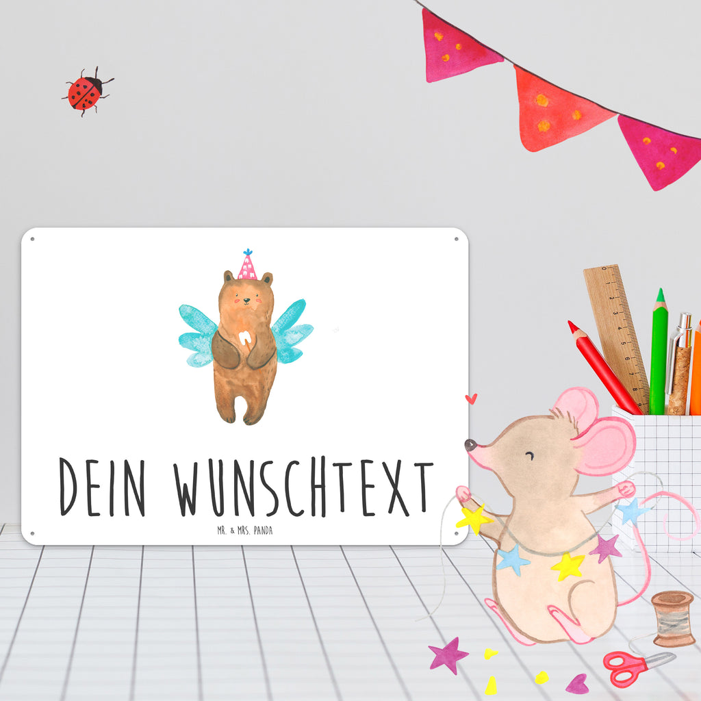 Personalisiertes Blechschild Bär Zahnfee Blechschild, Metallschild, Geschenk Schild, Schild, Magnet-Metall-Schild, Deko Schild, Wandschild, Wand-Dekoration, Türschild, Bär, Teddy, Teddybär, Zahnfee, Fee, Milchzahn, Erster Zahn