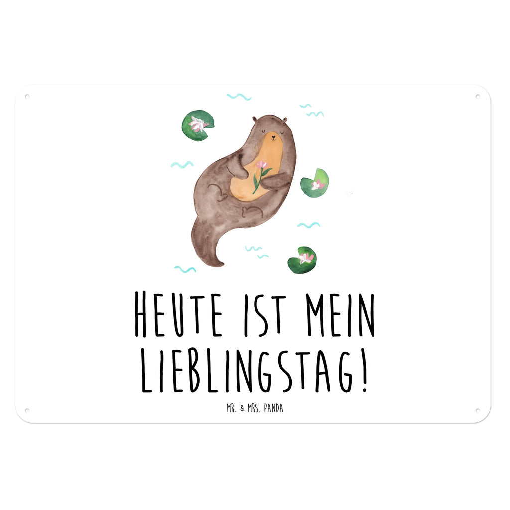 Blechschild Otter mit Seerose Blechschild, Metallschild, Geschenk Schild, Schild, Magnet-Metall-Schild, Deko Schild, Wandschild, Wand-Dekoration, Türschild, Otter, Fischotter, Seeotter, Otter Seeotter See Otter