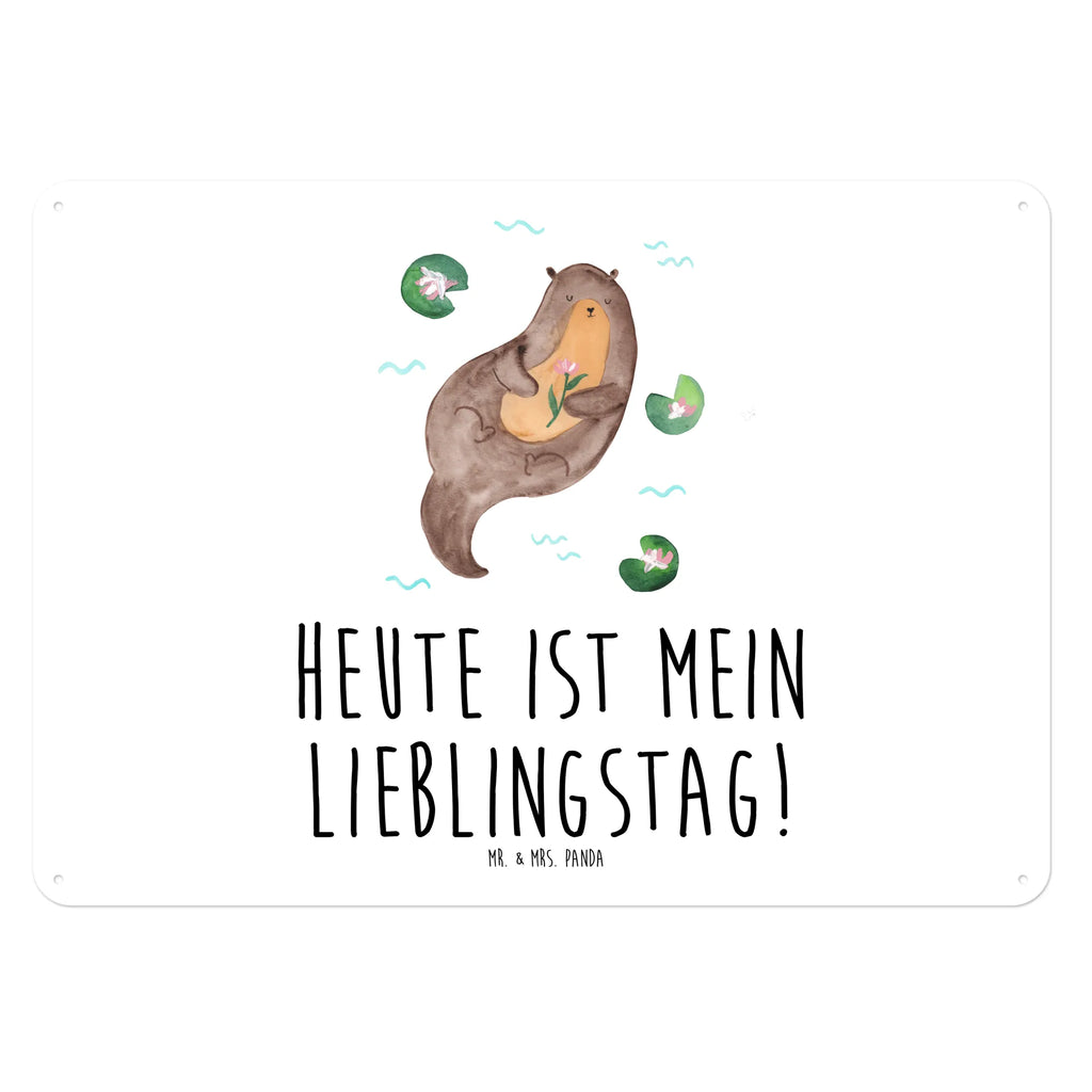 Blechschild Otter mit Seerose Blechschild, Metallschild, Geschenk Schild, Schild, Magnet-Metall-Schild, Deko Schild, Wandschild, Wand-Dekoration, Türschild, Otter, Fischotter, Seeotter, Otter Seeotter See Otter