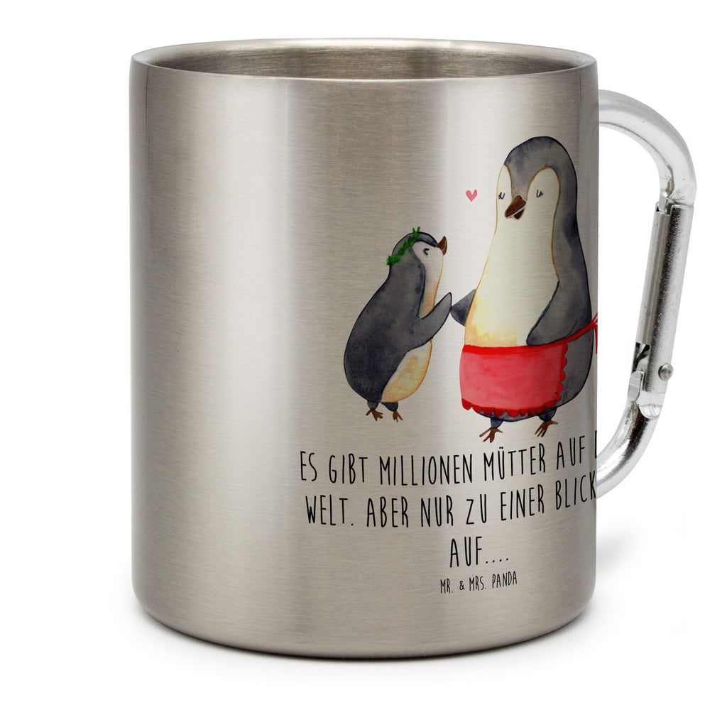 Edelstahlbecher Pinguin mit Kind Edelstahltasse, Karabiner, Edelstahlbecher, Outdoor, Camping, Tasse, Becher, Familie, Vatertag, Muttertag, Bruder, Schwester, Mama, Papa, Oma, Opa, Geschenk, Mami, Mutti, Mutter, Geburststag