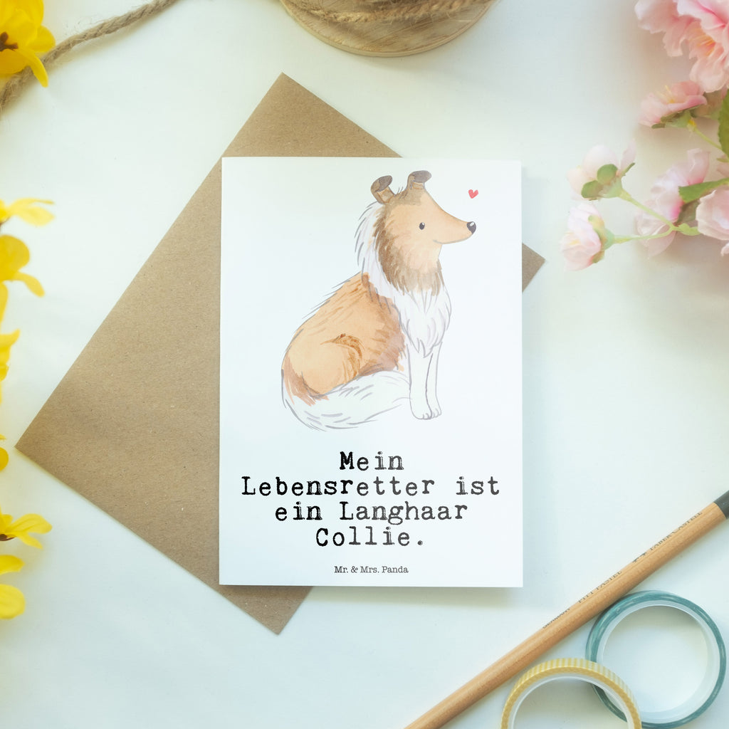 Grußkarte Langhaar Collie Lebensretter Grußkarte, Klappkarte, Einladungskarte, Glückwunschkarte, Hochzeitskarte, Geburtstagskarte, Karte, Ansichtskarten, Hund, Hunderasse, Rassehund, Hundebesitzer, Geschenk, Tierfreund, Schenken, Welpe, Langhaar Collie, britischer Hütehund