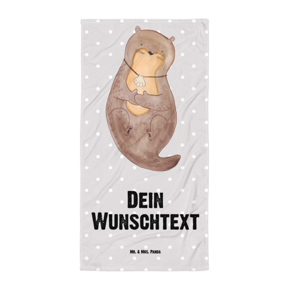 Handtuch mit Namen Otter mit Muschelmedaillon Personalisiertes Badehandtuch, Handtuch personalisiert, Handtuch mit Namen, Badetuch personalisiert, Handtuch bedrucken, Saunatuch mit Namen, Handtuch Geschenk, Otter, Fischotter, Seeotter, Otterliebe, grübeln, träumen, Motivation, Tagträumen, Büro