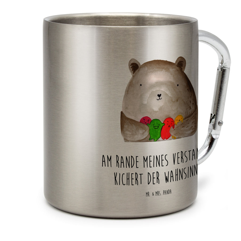 Edelstahlbecher Bär Gefühl Edelstahltasse, Karabiner, Edelstahlbecher, Outdoor, Camping, Tasse, Becher, Bär, Teddy, Teddybär, Wahnsinn, Verrückt, Durchgedreht