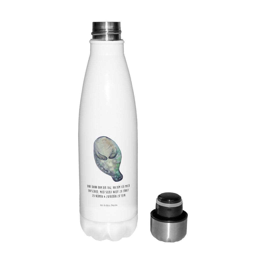 Thermosflasche Seekuh happy Isolierflasche, Thermoflasche, Trinkflasche, Thermos, Edelstahl, Meerestiere, Meer, Urlaub, Seekuh, Seekühe, Selbstliebe, Respekt, Neuanfang, Neustart, Achtsamkeit, Zufrieden, Liebeskummer, Freundin