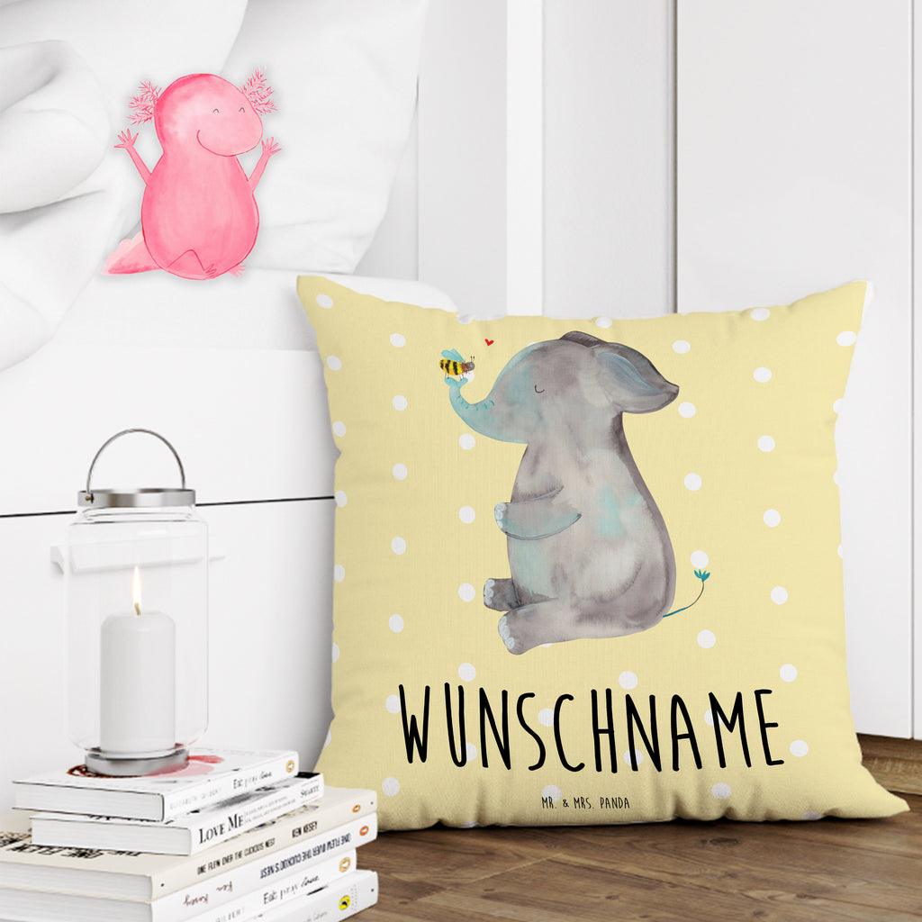 Personalisiertes Kissen Elefant & Biene Kissen, personalisiert, Name, Wunschname, bedrucken, Kopfkissen, Tiermotive, Gute Laune, lustige Sprüche, Tiere, Elefant, Biene, Liebe, Liebesbeweis, Jahrestag, Liebesgeschenk, Heiratsantrag, Hochzeitsgeschenk, Liebesspruch