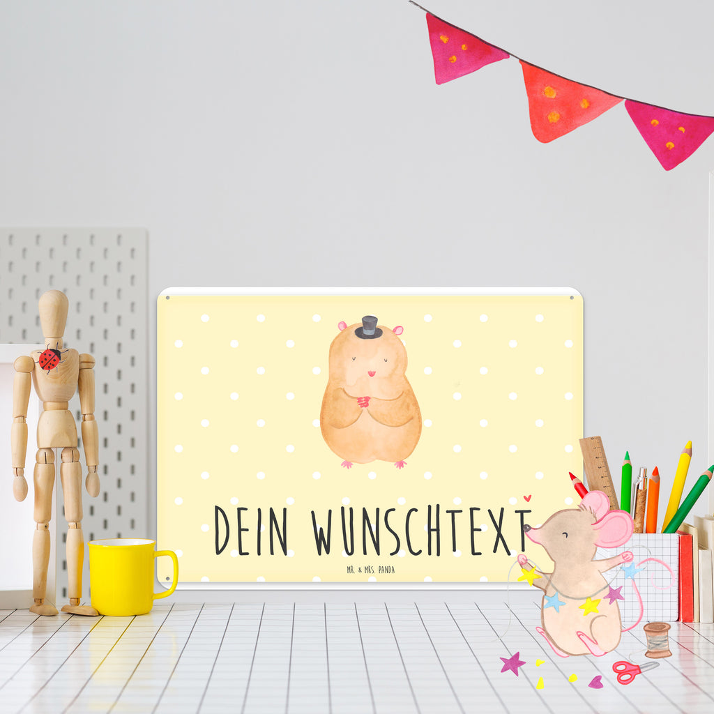 Personalisiertes Blechschild Hamster Hut Blechschild, Metallschild, Geschenk Schild, Schild, Magnet-Metall-Schild, Deko Schild, Wandschild, Wand-Dekoration, Türschild, Tiermotive, Gute Laune, lustige Sprüche, Tiere, Hamster, Hut, Magier, Zylinder, Zwerghamster, Zauberer