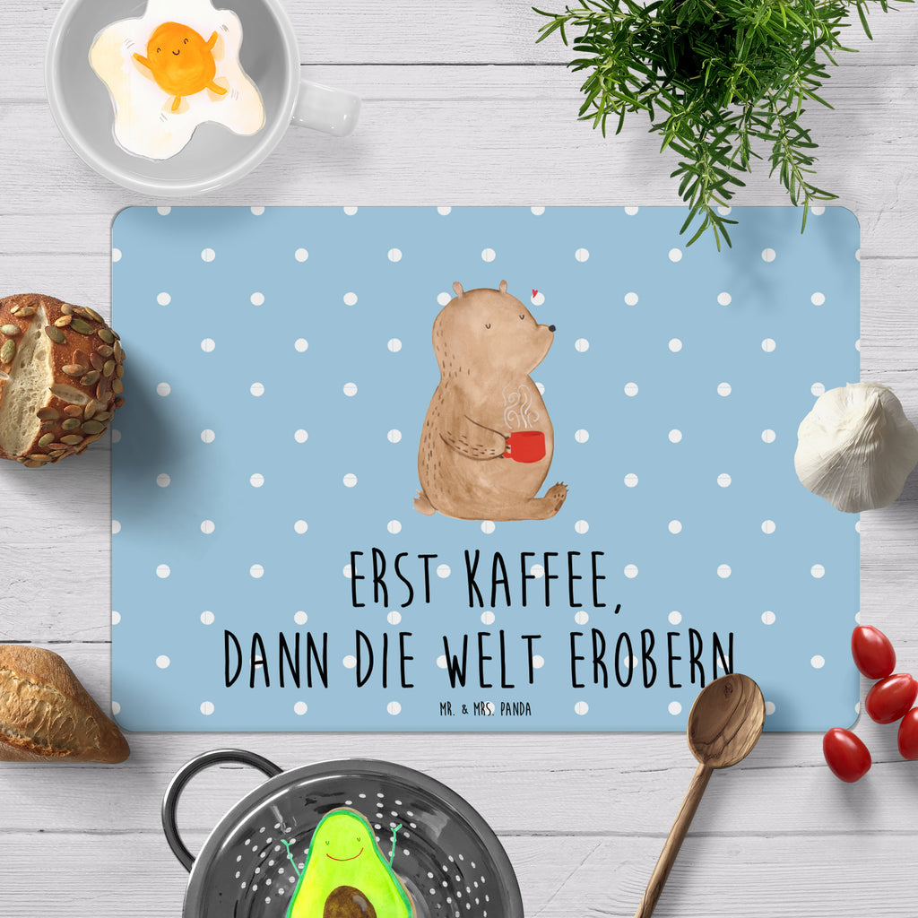 Tischset Bär Kaffee Tischset, Tischuntersetzer, Platzset, Tischsets abwaschbar, Tischunterlage, Bär, Teddy, Teddybär, Kaffee, Coffee, Bären, guten Morgen, Morgenroutine, Welt erobern, Welt retten, Motivation