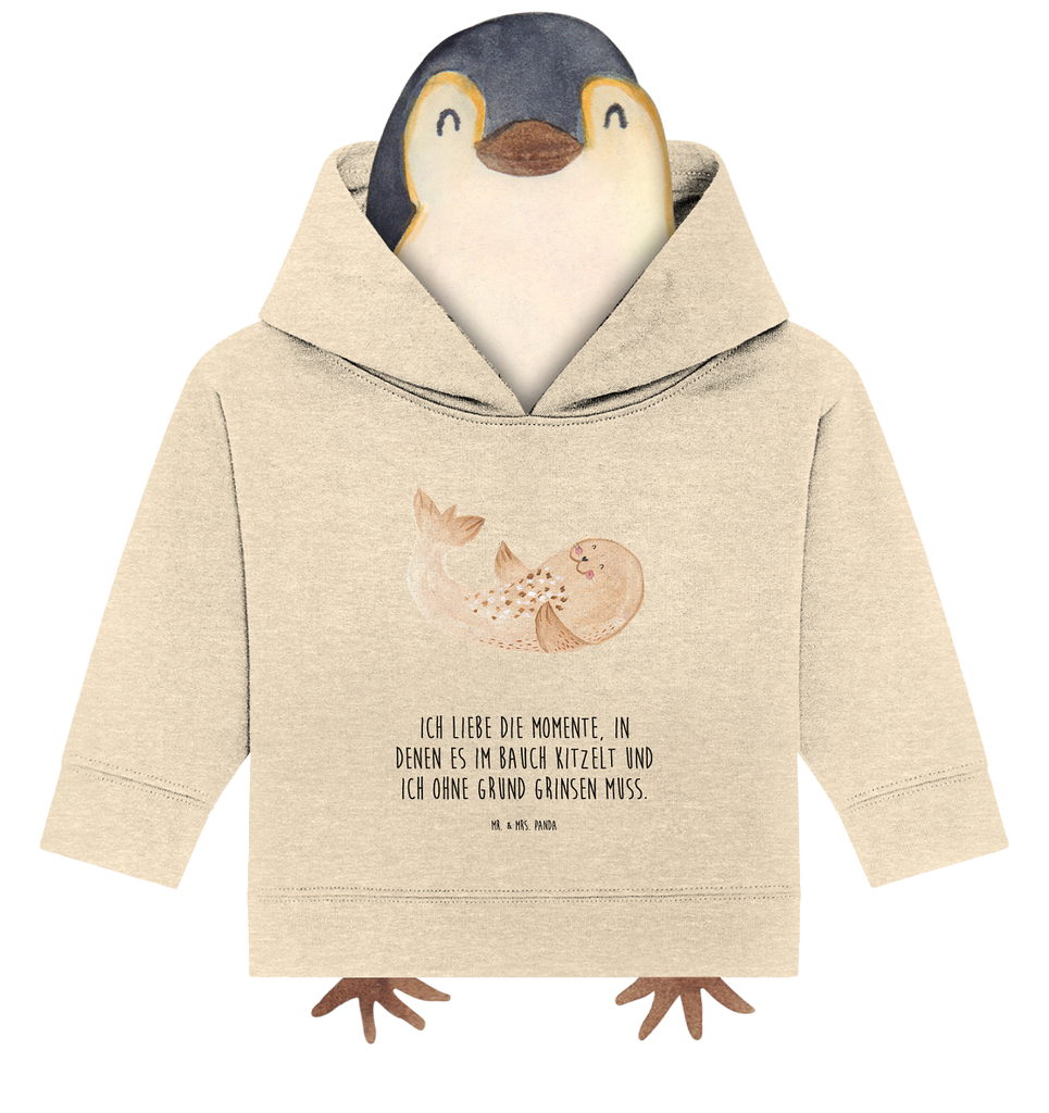 Organic Baby Hoodie Robbe Liegen Baby Kapuzenshirt, Baby Kapuzensweatshirt, Baby Hoodie, Baby Pullover, Tiermotive, Gute Laune, lustige Sprüche, Tiere, Robbe, Robben, Seehund, Strand, Meerestier, Ostsee, Nordsee, Lachen, Freude