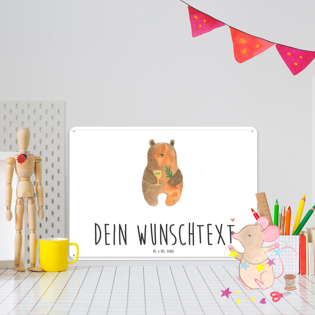 Personalisiertes Blechschild Bär Konfirmation Blechschild, Metallschild, Geschenk Schild, Schild, Magnet-Metall-Schild, Deko Schild, Wandschild, Wand-Dekoration, Türschild, Bär, Teddy, Teddybär, Konfirmation, Kirche, evangelisch, Gottesdienst