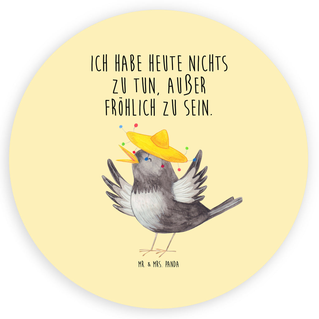 Rund Aufkleber Rabe mit Sombrero Sticker, Aufkleber, Etikett, Tiermotive, Gute Laune, lustige Sprüche, Tiere, Rabe, Vogel, Vögel, Spruch positiv, fröhlich sein, glücklich sein, Glück Spruch, froh, Elster, Motivation