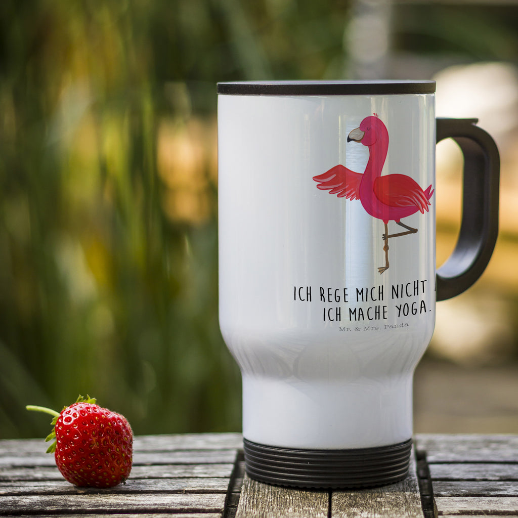 Thermobecher Flamingo Yoga Thermobecher, To Go Becher, Thermotasse, Kaffeebecher, Isolierbecher, Thermobecher To Go, Warmhaltetasse, Edelstahlbecher, Reisebecher, Tasse mit Deckel, Thermobecher für 400 ml, Kaffeetasse zum Mitnehmen, Tasse zum Mitnehmen, Spülmaschinenfest, Flamingo, Vogel, Yoga, Namaste, Achtsamkeit, Yoga-Übung, Entspannung, Ärger, Aufregen, Tiefenentspannung