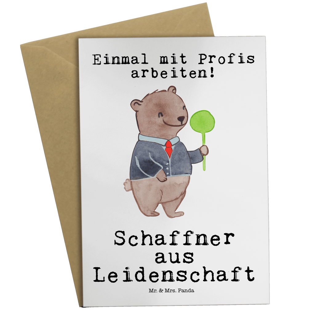 Grußkarte Schaffner aus Leidenschaft Grußkarte, Klappkarte, Einladungskarte, Glückwunschkarte, Hochzeitskarte, Geburtstagskarte, Karte, Ansichtskarten, Beruf, Ausbildung, Jubiläum, Abschied, Rente, Kollege, Kollegin, Geschenk, Schenken, Arbeitskollege, Mitarbeiter, Firma, Danke, Dankeschön