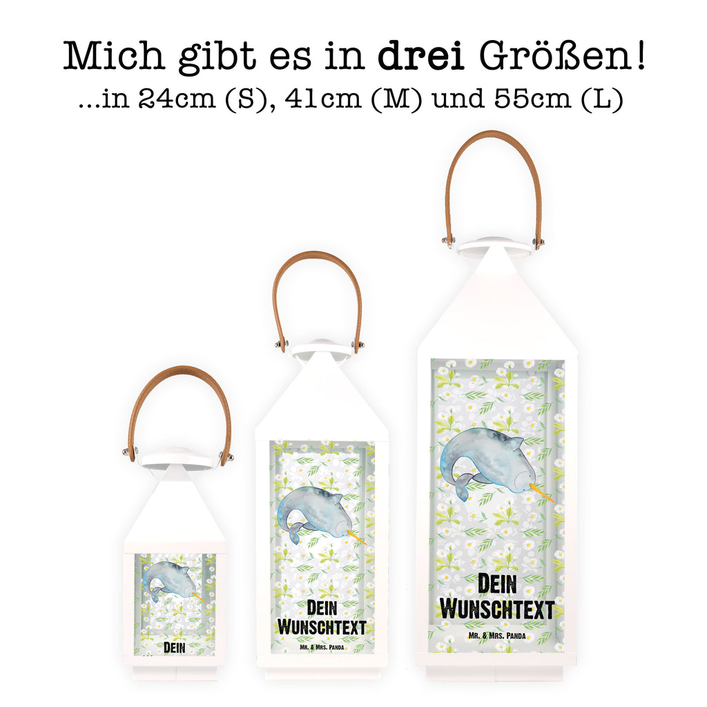 Personalisierte Deko Laterne Narwal Gartenlampe, Gartenleuchte, Gartendekoration, Gartenlicht, Laterne kleine Laternen, XXL Laternen, Laterne groß, Meerestiere, Meer, Urlaub, Narwal, Wal, Putzen, Hausfrau, Junggesellin, aufräumen, Kinderzimmer