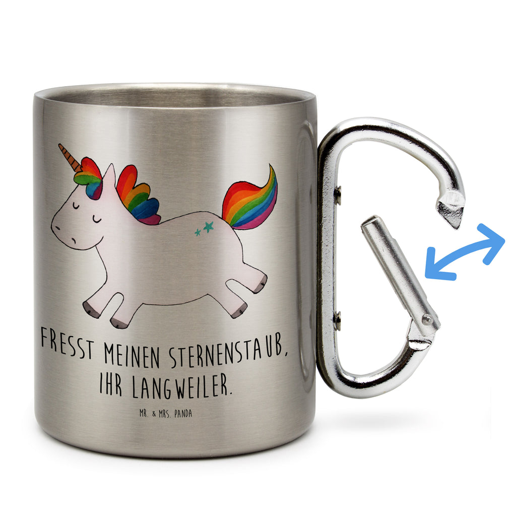 Edelstahlbecher Einhorn Happy Edelstahltasse, Karabiner, Edelstahlbecher, Outdoor, Camping, Tasse, Becher, Einhorn, Einhörner, Einhorn Deko, Pegasus, Unicorn, glücklich, fröhlich, Spaß, Freude, Lebensfreude, witzig, spannend, Lächeln, Lachen