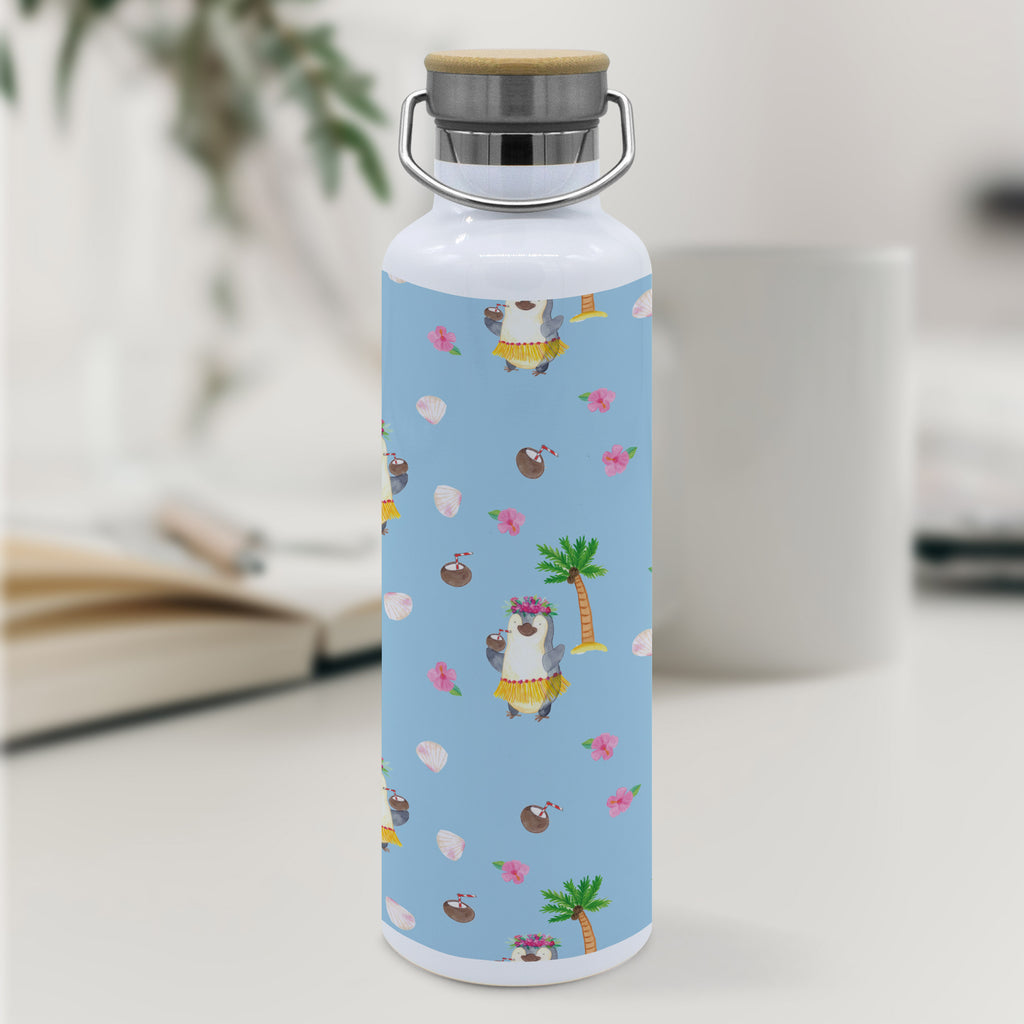 Trinkflasche Pinguin Kokosnuss Muster Thermosflasche, Isolierflasche, Edelstahl, Trinkflasche, isoliert, Wamrhaltefunktion, Sportflasche, Flasche zum Sport, Sportlerflasche, Pinguin, Aloha, Hawaii, Urlaub, Kokosnuss, Pinguine