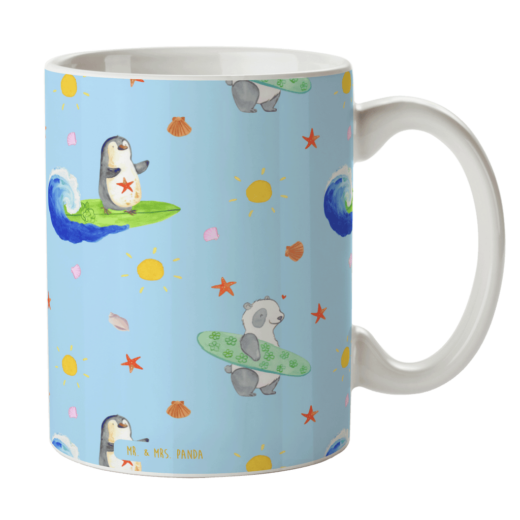 Tasse Pinguin Surfer Muster Tasse, Kaffeetasse, Teetasse, Becher, Kaffeebecher, Teebecher, Keramiktasse, Porzellantasse, Büro Tasse, Geschenk Tasse, Tasse Sprüche, Tasse Motive, Kaffeetassen, Tasse bedrucken, Designer Tasse, Cappuccino Tassen, Schöne Teetassen, Pinguin, Pinguine, surfen, Surfer, Hawaii, Urlaub, Wellen, Wellen reiten, Portugal