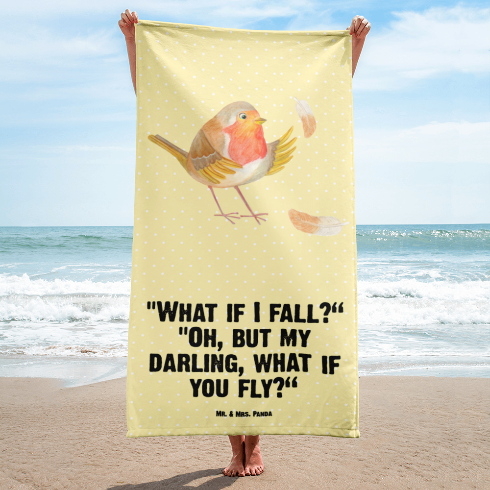 XL Badehandtuch Rotkehlchen Federn Handtuch, Badetuch, Duschtuch, Strandtuch, Saunatuch, Tiermotive, Gute Laune, lustige Sprüche, Tiere, What if i fall, Rotkehlchen, Spruch Motivation, Spruch Mut, Vogel, Motivation Sprüche, Motivationsbilder, fliegen