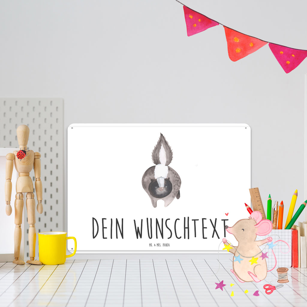 Personalisiertes Blechschild Stinktier Angriff Blechschild, Metallschild, Geschenk Schild, Schild, Magnet-Metall-Schild, Deko Schild, Wandschild, Wand-Dekoration, Türschild, Stinktier, Skunk, Wildtier, Raubtier, Stinker, Stinki, wütend, Drohung