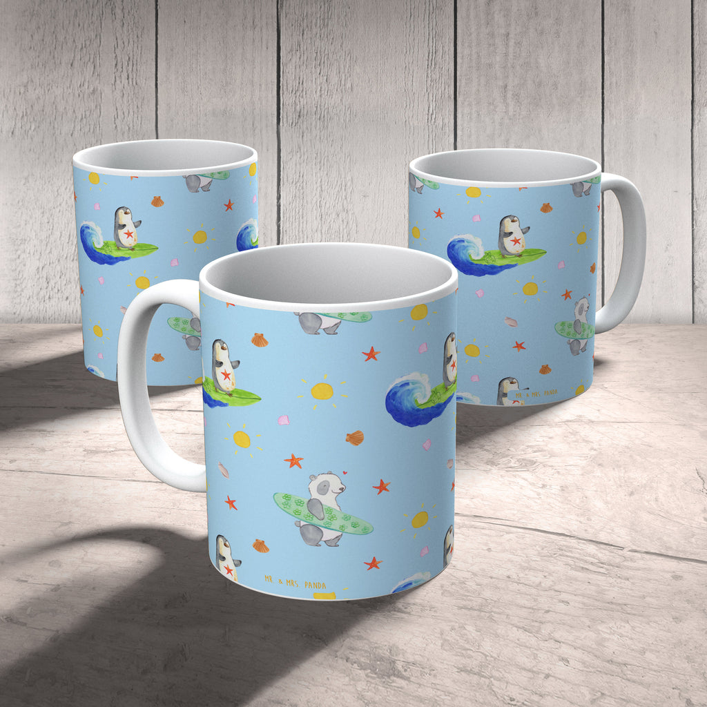 Tasse Pinguin Surfer Muster Tasse, Kaffeetasse, Teetasse, Becher, Kaffeebecher, Teebecher, Keramiktasse, Porzellantasse, Büro Tasse, Geschenk Tasse, Tasse Sprüche, Tasse Motive, Kaffeetassen, Tasse bedrucken, Designer Tasse, Cappuccino Tassen, Schöne Teetassen, Pinguin, Pinguine, surfen, Surfer, Hawaii, Urlaub, Wellen, Wellen reiten, Portugal