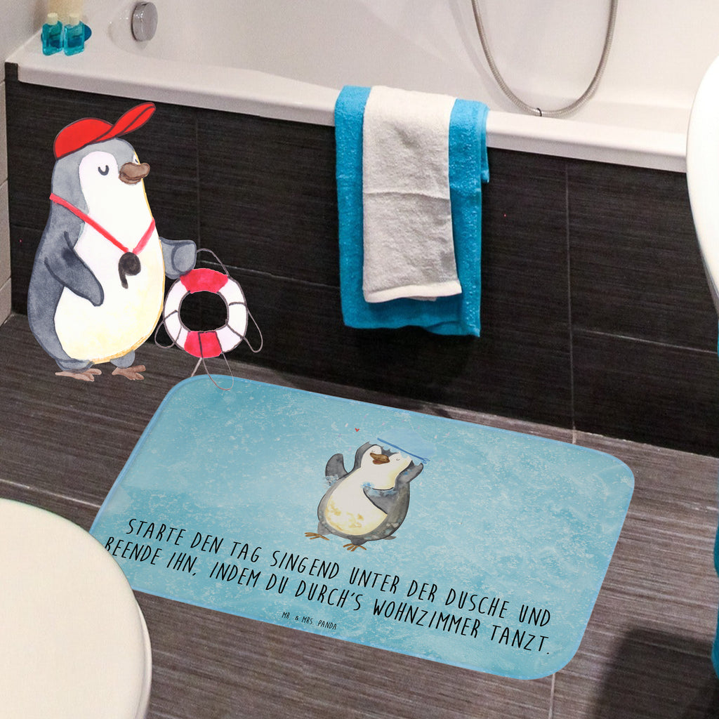 Badvorleger Pinguin duscht Badematte, Badteppich, Duschvorleger, Badezimmerteppich, Badezimmermatte, Badvorleger, Duschmatte, Duschteppich, Badteppiche, Badgarnitur, Badematten, Teppich Badezimmer, Badezimmermatten, Pinguin, Pinguine, Dusche, duschen, Lebensmotto, Motivation, Neustart, Neuanfang, glücklich sein