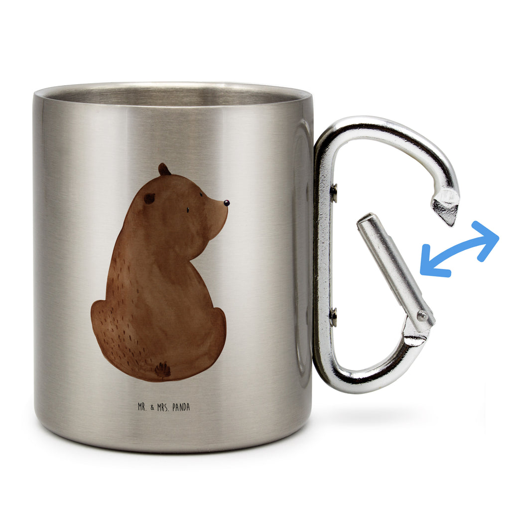 Edelstahlbecher Bär Schulterblick Edelstahltasse, Karabiner, Edelstahlbecher, Outdoor, Camping, Tasse, Becher, Bär, Teddy, Teddybär, Selbstachtung, Weltansicht, Motivation, Bären, Bärenliebe, Weisheit