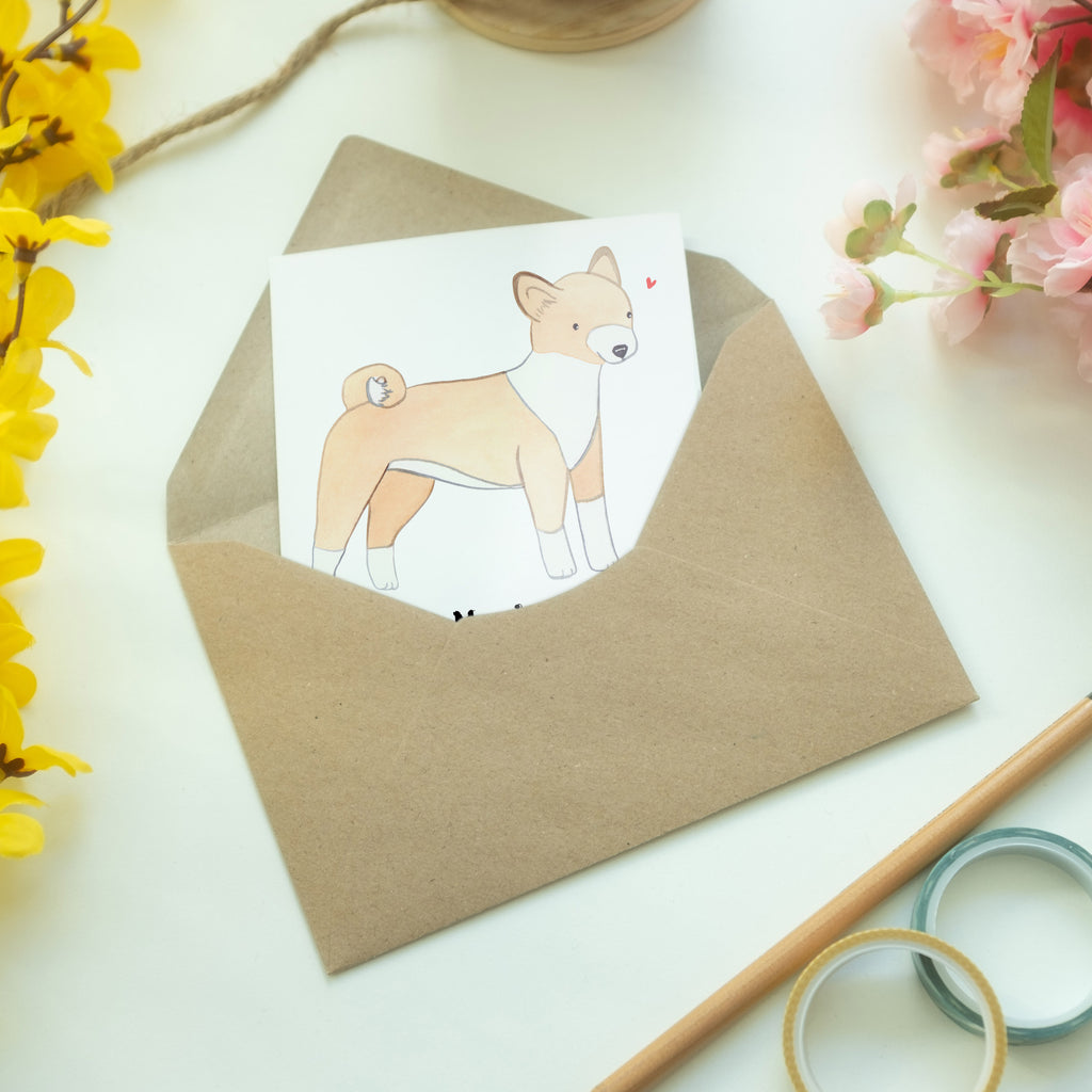 Grußkarte Basenji Lebensretter Grußkarte, Klappkarte, Einladungskarte, Glückwunschkarte, Hochzeitskarte, Geburtstagskarte, Karte, Ansichtskarten, Hund, Hunderasse, Rassehund, Hundebesitzer, Geschenk, Tierfreund, Schenken, Welpe, Kongo-Terrier, Basenji