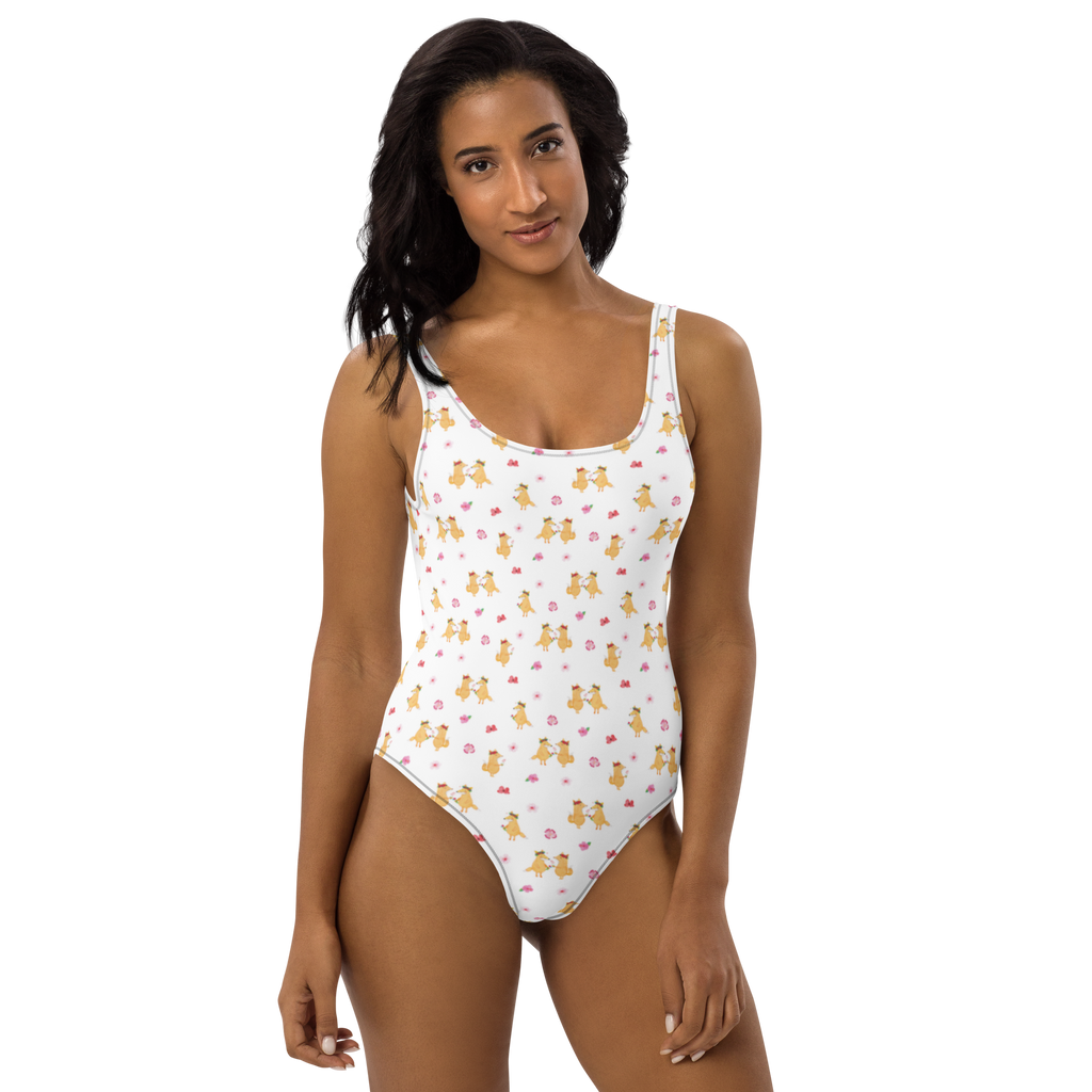 Badeanzug Fuchs Blumen Muster Badebekleidung, Bademode, Badeanzug, Swimsuit, Rückenfreier Badeanzug, Luxus-Bademode, Fuchs, Füchse, Fox, Liebe, Freundin, Fuchsmädchen, Blumenmädchen, Freundinnen, Liebesbeweis, Blume, Blumen, Motivation, Freude, ich, mich, Selbstliebe