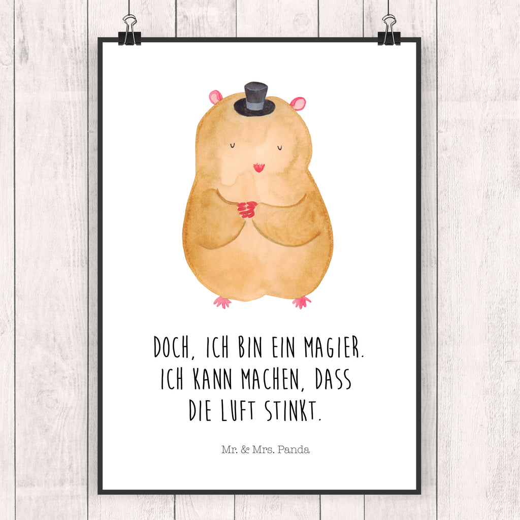 Poster Hamster Hut Poster, Wandposter, Bild, Wanddeko, Küchenposter, Kinderposter, Wanddeko Bild, Raumdekoration, Wanddekoration, Handgemaltes Poster, Mr. & Mrs. Panda Poster, Designposter, Kunstdruck, Posterdruck, Tiermotive, Gute Laune, lustige Sprüche, Tiere, Hamster, Hut, Magier, Zylinder, Zwerghamster, Zauberer