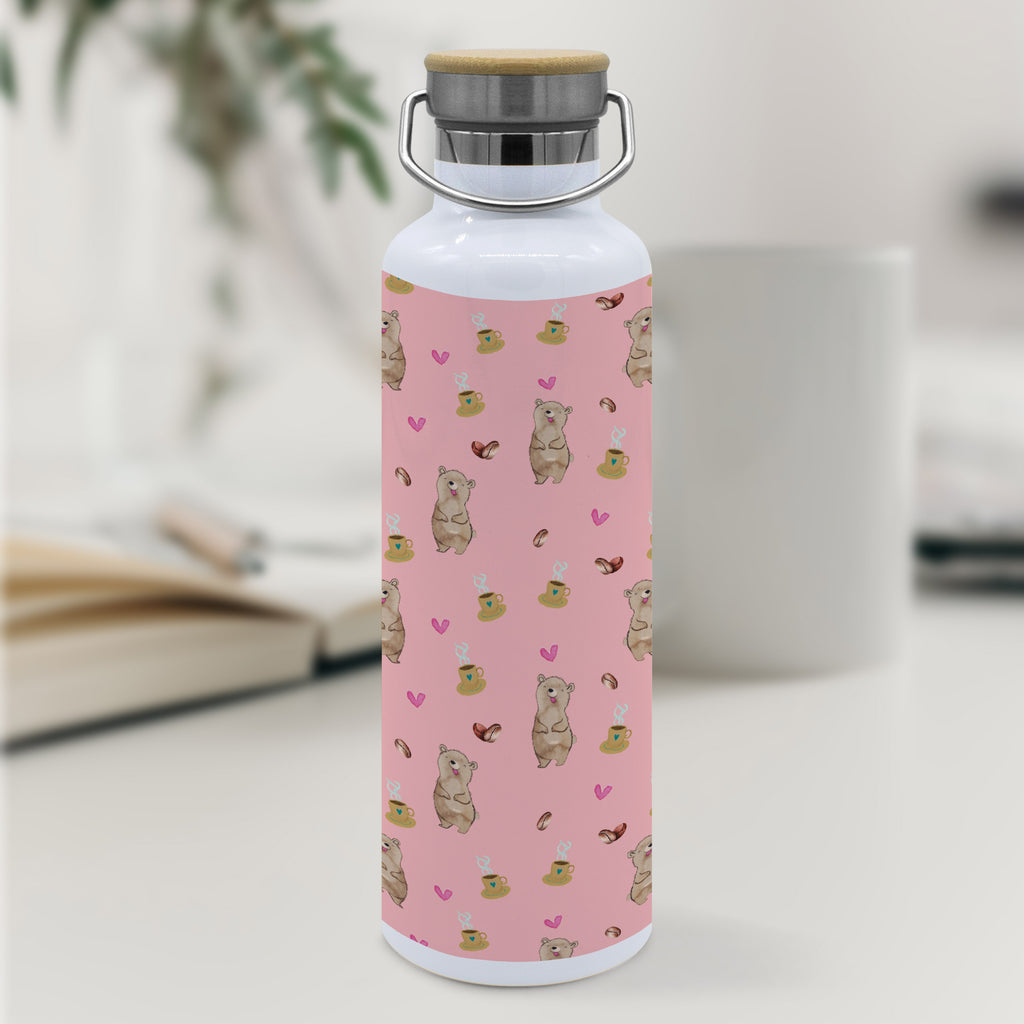 Trinkflasche Bär Kaffee Muster Thermosflasche, Isolierflasche, Edelstahl, Trinkflasche, isoliert, Wamrhaltefunktion, Sportflasche, Flasche zum Sport, Sportlerflasche, Bär, Teddy, Teddybär, Kaffee, Coffee, Bären, guten Morgen, Morgenroutine, Welt erobern, Welt retten, Motivation