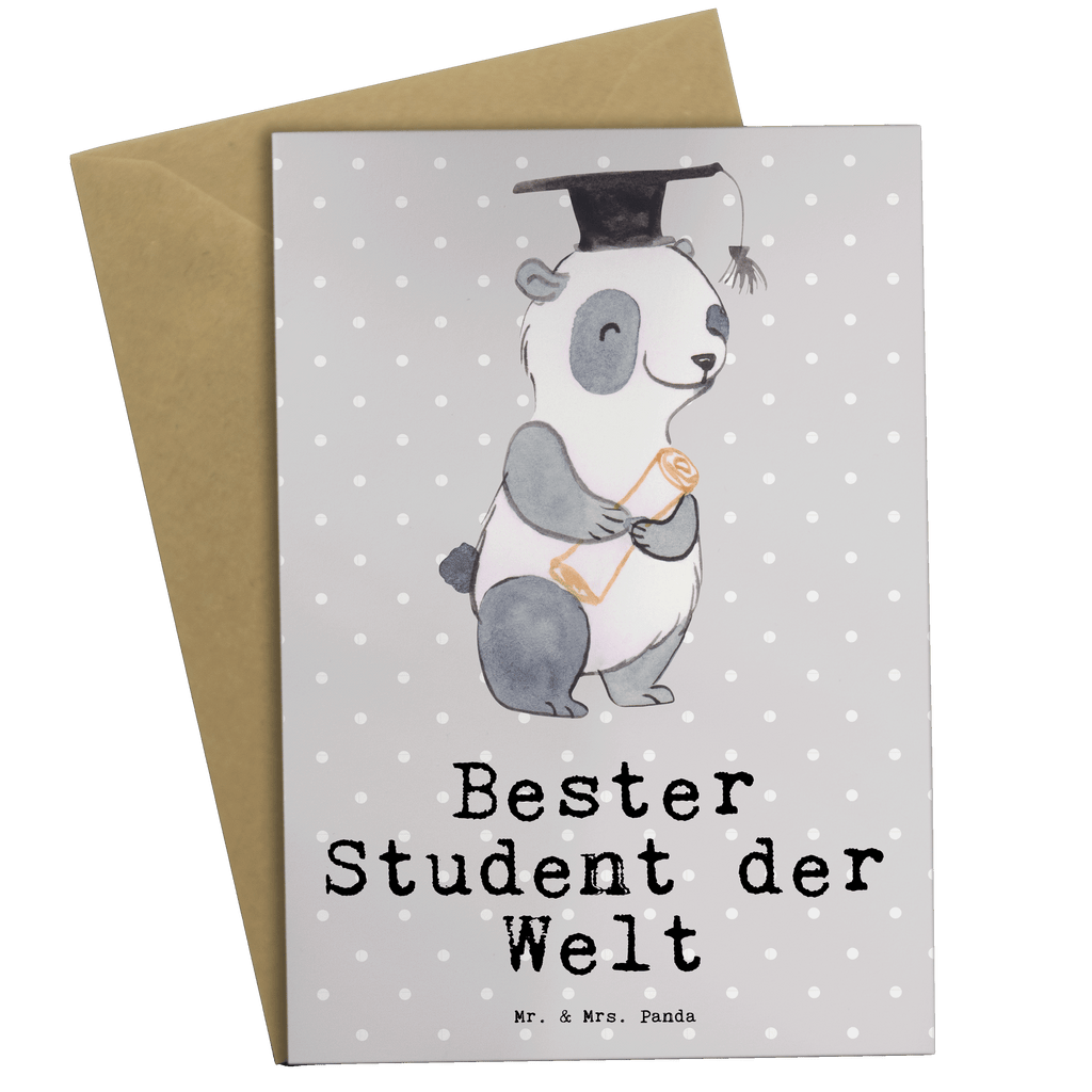 Grußkarte Panda Bester Student der Welt Grußkarte, Klappkarte, Einladungskarte, Glückwunschkarte, Hochzeitskarte, Geburtstagskarte, Karte, Ansichtskarten, für, Dankeschön, Geschenk, Schenken, Geburtstag, Geburtstagsgeschenk, Geschenkidee, Danke, Bedanken, Mitbringsel, Freude machen, Geschenktipp, Student, Studium, Sohn, Spaß, Musterschüler, lustig, Studienabschluss, witzig, Universität, Abschluss, Alumni, Uni, Studenten, Hochschule