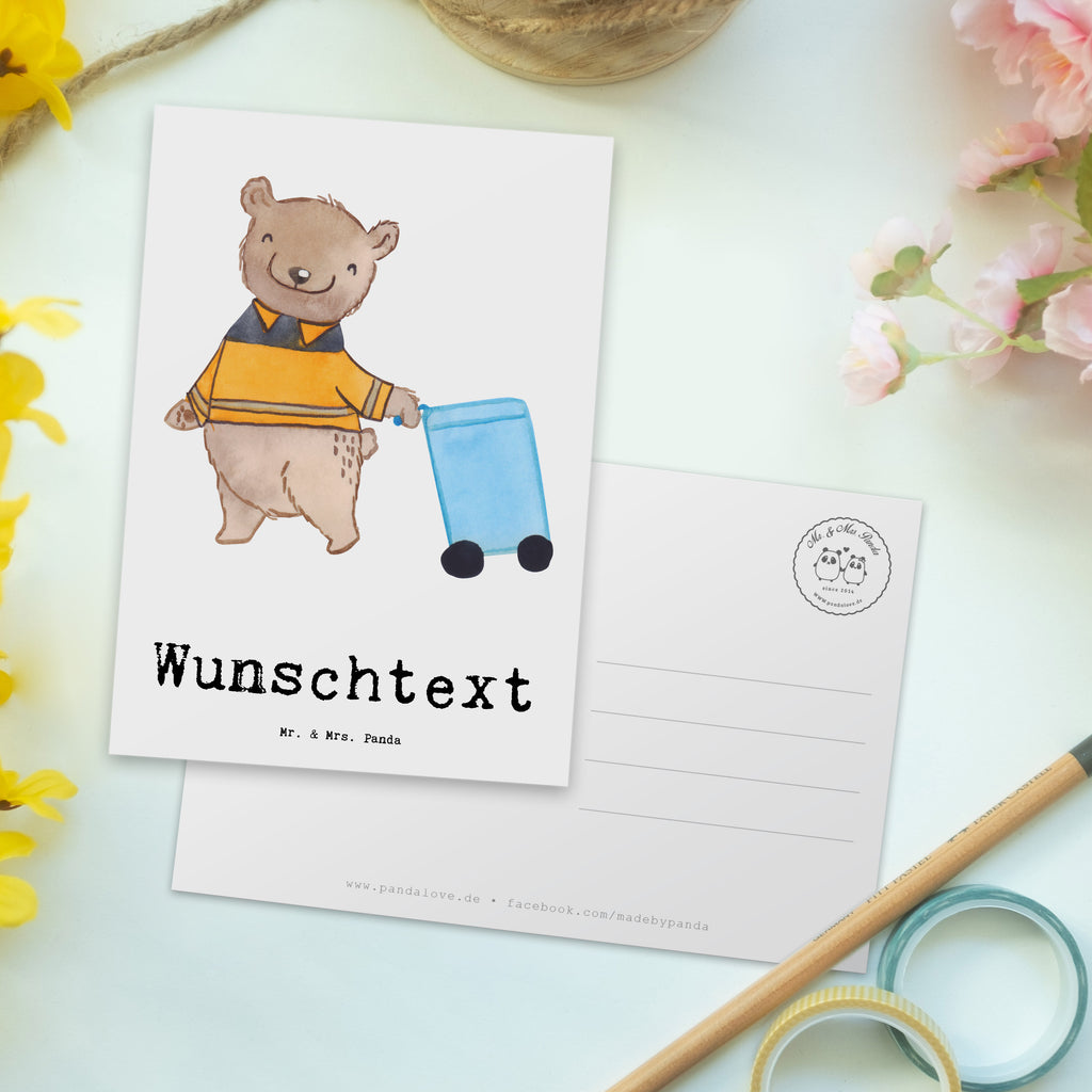 Personalisierte Postkarte Müllwerker mit Herz Postkarte mit Namen, Postkarte bedrucken, Postkarte mit Wunschtext, Postkarte personalisierbar, Geschenkkarte mit Namen, Grußkarte mit Namen, Karte mit Namen, Einladung mit Namen, Ansichtskarte mit Namen, Geschenkkarte mit Wunschtext, Grußkarte mit Wunschtext, Karte mit Wunschtext, Einladung mit Wunschtext, Ansichtskarte mit Wunschtext, Beruf, Ausbildung, Jubiläum, Abschied, Rente, Kollege, Kollegin, Geschenk, Schenken, Arbeitskollege, Mitarbeiter, Firma, Danke, Dankeschön, Müllwerker, Fachkraft Kreislauf- und Abfallwirtschaft, Müllentsorger, Kehrichtmann, Müllmann, Müllfahrer