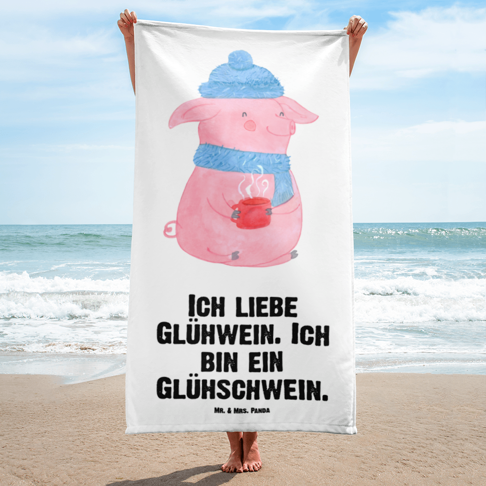 XL Badehandtuch Schwein Glühwein Handtuch, Badetuch, Duschtuch, Strandtuch, Saunatuch, Winter, Weihnachten, Weihnachtsdeko, Nikolaus, Advent, Heiligabend, Wintermotiv, Glühschwein, Glühwein, Weihnachtsmarkt, Punsch