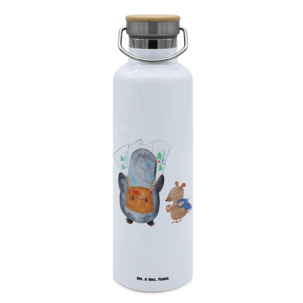 Trinkflasche Pinguin & Maus Wanderer Thermosflasche, Isolierflasche, Edelstahl, Trinkflasche, isoliert, Wamrhaltefunktion, Sportflasche, Flasche zum Sport, Sportlerflasche, Pinguin, Pinguine, Abenteurer, Abenteuer, Roadtrip, Ausflug, Wanderlust, wandern