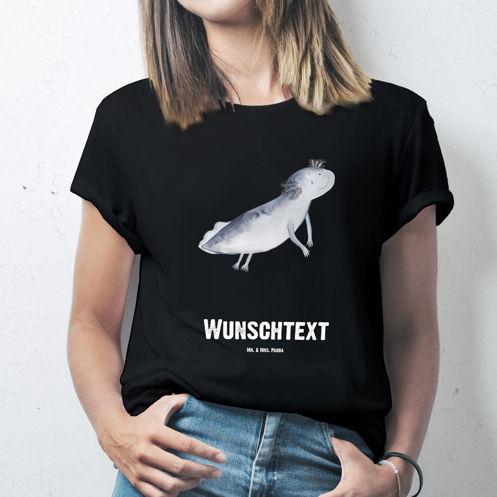 Personalisiertes T-Shirt Axolotl schwimmt T-Shirt Personalisiert, T-Shirt mit Namen, T-Shirt mit Aufruck, Männer, Frauen, Wunschtext, Bedrucken, Axolotl, Molch, Axolot, Schwanzlurch, Lurch, Lurche, Problem, Probleme, Lösungen, Motivation