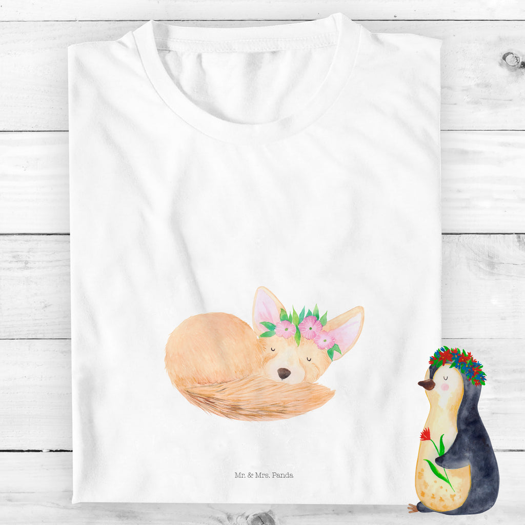 Organic Kinder T-Shirt Wüstenfuchs Blumen Kinder T-Shirt, Kinder T-Shirt Mädchen, Kinder T-Shirt Jungen, Afrika, Wildtiere, Wüste, Wüstenfuchs, Blumen, Blumenkranz, Glücklich