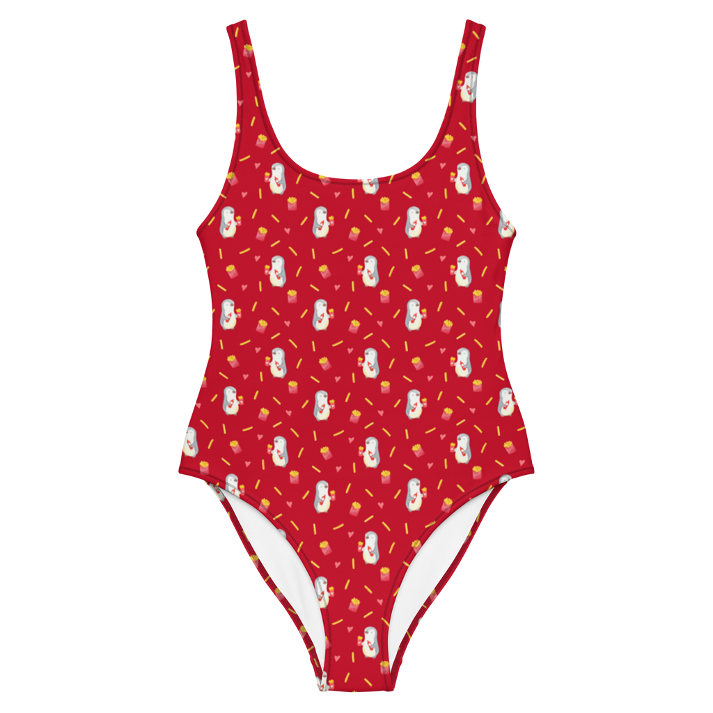 Badeanzug Pinguin Pommes Muster Badebekleidung, Bademode, Badeanzug, Swimsuit, Rückenfreier Badeanzug, Luxus-Bademode, Liebe, Partner, Freund, Freundin, Ehemann, Ehefrau, Heiraten, Verlobung, Heiratsantrag, Liebesgeschenk, Jahrestag, Hocheitstag, Valentinstag, Geschenk für Frauen, Hochzeitstag, Mitbringsel, Geschenk für Freundin, Geschenk für Partner, Liebesbeweis, für Männer, für Ehemann