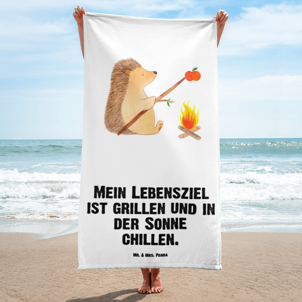 XL Badehandtuch Igel grillt Handtuch, Badetuch, Duschtuch, Strandtuch, Saunatuch, Tiermotive, Gute Laune, lustige Sprüche, Tiere, Igel, Grillen, Ziele, Motivation, arbeitslos, Sinn des Lebens, Spruch