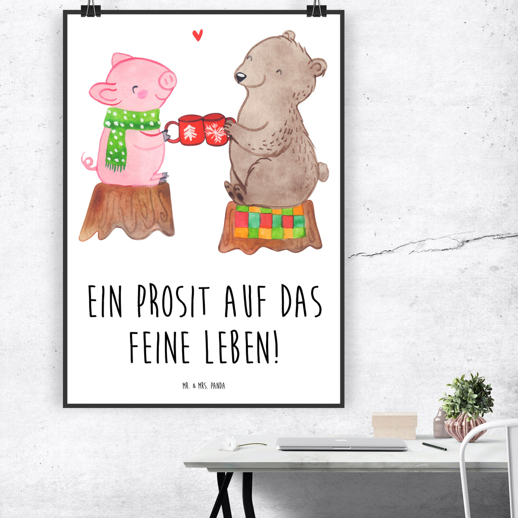 Poster Glühschwein Sause Poster, Wandposter, Bild, Wanddeko, Küchenposter, Kinderposter, Wanddeko Bild, Raumdekoration, Wanddekoration, Handgemaltes Poster, Mr. & Mrs. Panda Poster, Designposter, Kunstdruck, Posterdruck, Winter, Weihnachten, Weihnachtsdeko, Nikolaus, Advent, Heiligabend, Wintermotiv, Prost, Alles Gute, Weihnachtszeit, Schwein, Bär