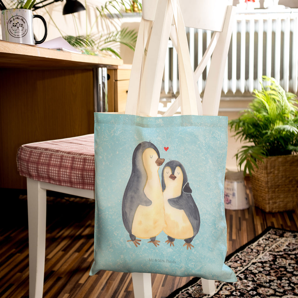 Einkaufstasche Pinguin umarmen Tragetasche, Tasche, Beutel, Stofftasche, Baumwolltasche, Umhängetasche, Shopper, Einkaufstasche, Beuteltasche, Pinguin, Liebe, Liebespaar, Liebesbeweis, Liebesgeschenk, Verlobung, Jahrestag, Hochzeitstag, Hochzeit, Hochzeitsgeschenk