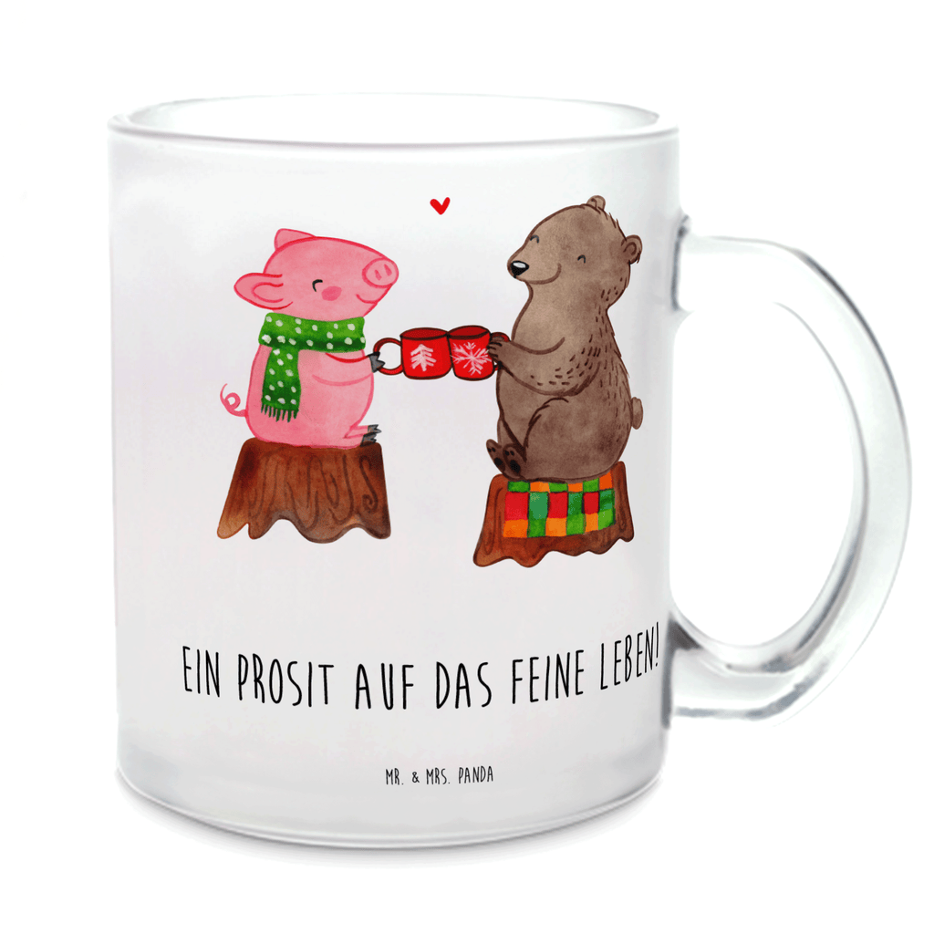 Teetasse Glühschwein Sause Teetasse, Teeglas, Teebecher, Tasse mit Henkel, Tasse, Glas Teetasse, Teetasse aus Glas, Winter, Weihnachten, Weihnachtsdeko, Nikolaus, Advent, Heiligabend, Wintermotiv, Prost, Alles Gute, Weihnachtszeit, Schwein, Bär