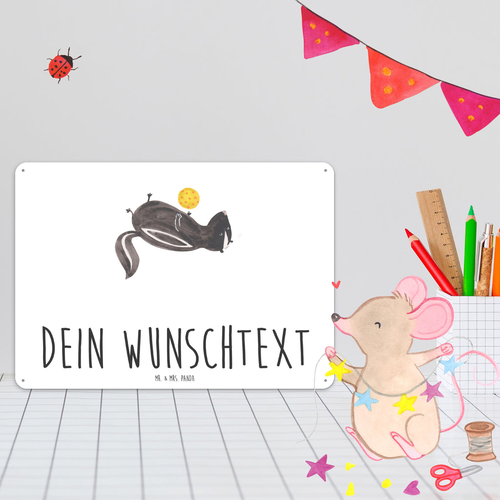 Personalisiertes Blechschild Stinktier Ball Blechschild, Metallschild, Geschenk Schild, Schild, Magnet-Metall-Schild, Deko Schild, Wandschild, Wand-Dekoration, Türschild, Stinktier, Skunk, Wildtier, Raubtier, Stinker, Stinki, verspielt, Weisheit