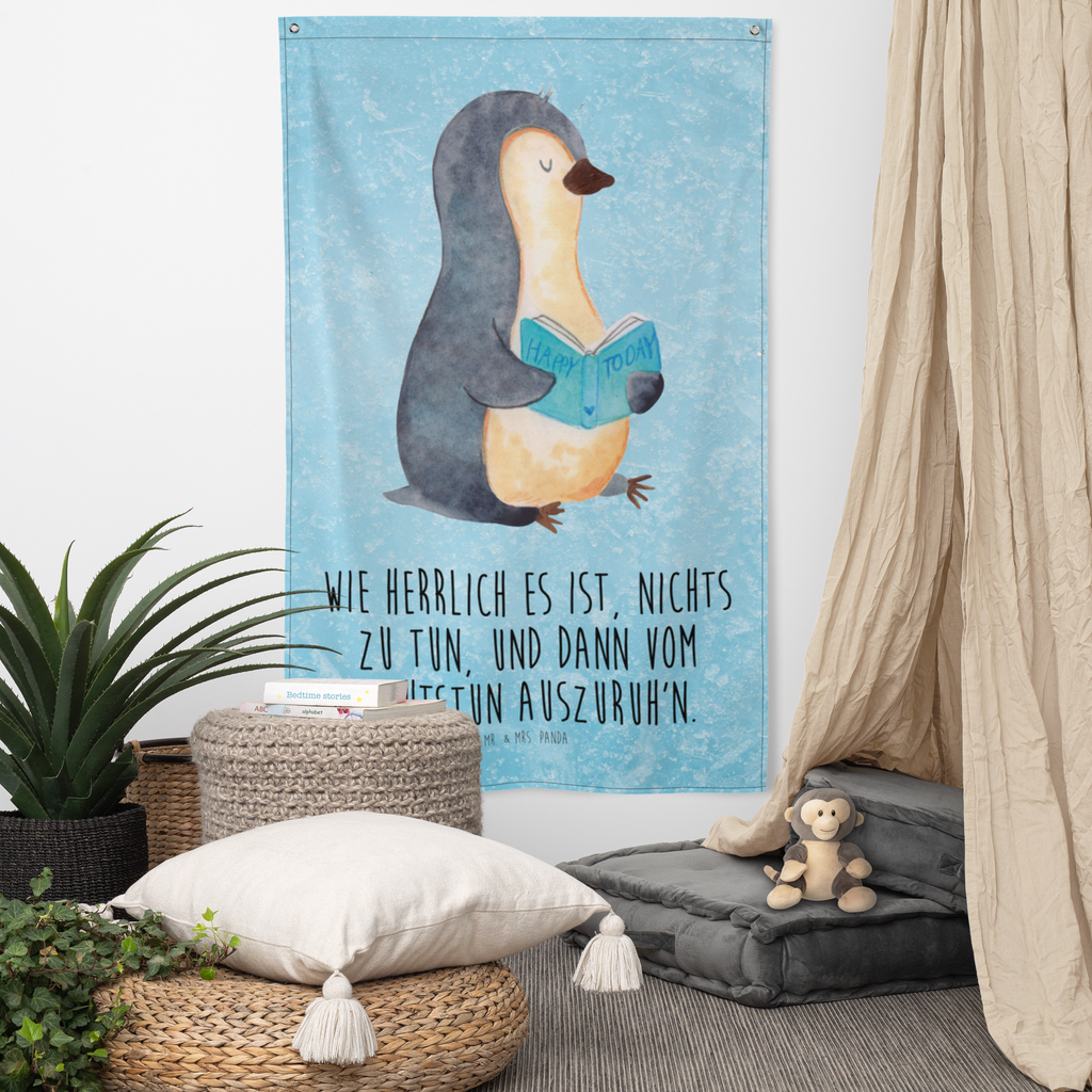 Wandteppich Pinguin Buch Wandbehang, Dekoration, Boho, Wandteppich, Wandtuch, Wanddeko, Tapisserie, Tapestry, Wandbild, Textil-Kunst, Schmuck-Wandbehang, Wand Deko, Kinderzimmer, Kinderzimmer Wand, Kinderzimmer Deko, Kinderzimmer Wanddeko, Pinguin, Pinguine, Buch, Lesen, Bücherwurm, Nichtstun, Faulenzen, Ferien, Urlaub, Freizeit