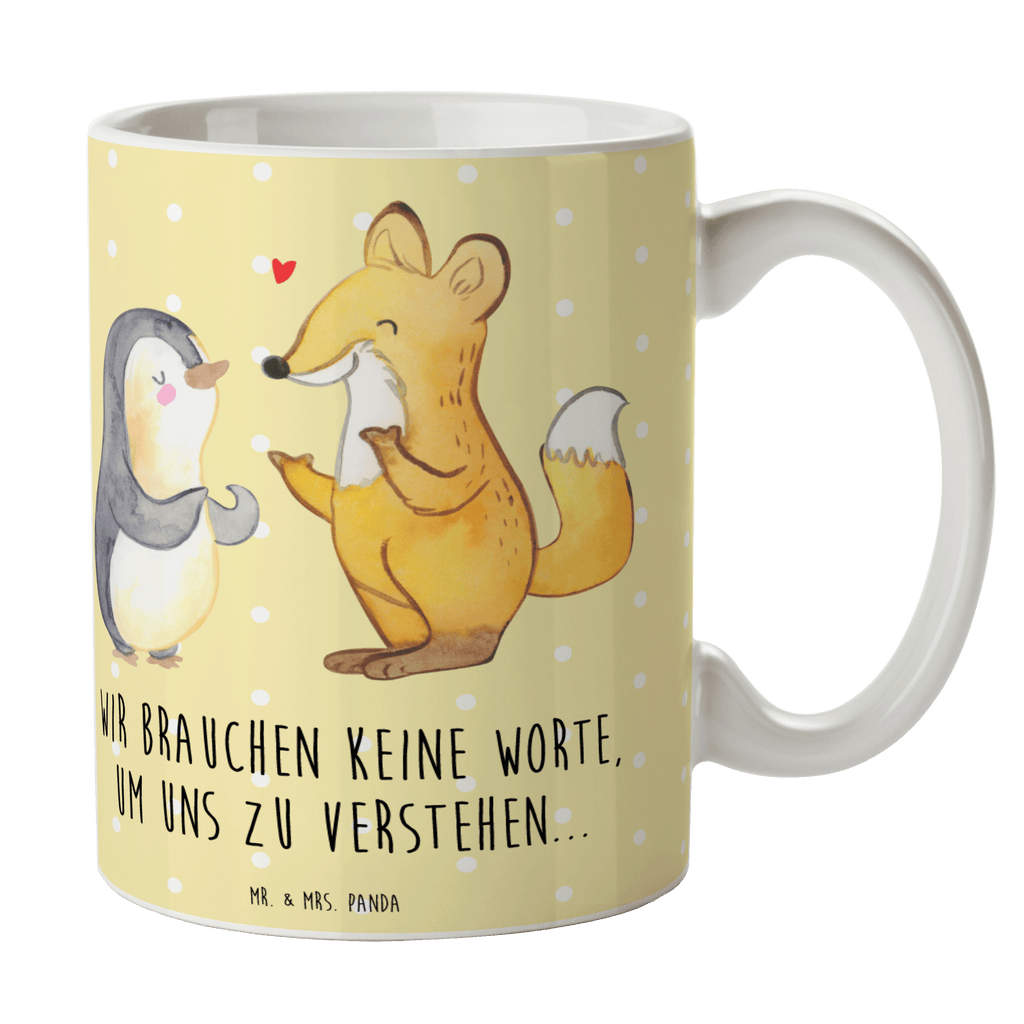 Tasse Fuchs & Pinguin gehörlos Tasse, Kaffeetasse, Teetasse, Becher, Kaffeebecher, Teebecher, Keramiktasse, Porzellantasse, Büro Tasse, Geschenk Tasse, Tasse Sprüche, Tasse Motive, Kaffeetassen, Tasse bedrucken, Designer Tasse, Cappuccino Tassen, Schöne Teetassen, Gebärdensprache, gehörlos, Fuchs, Pinguin