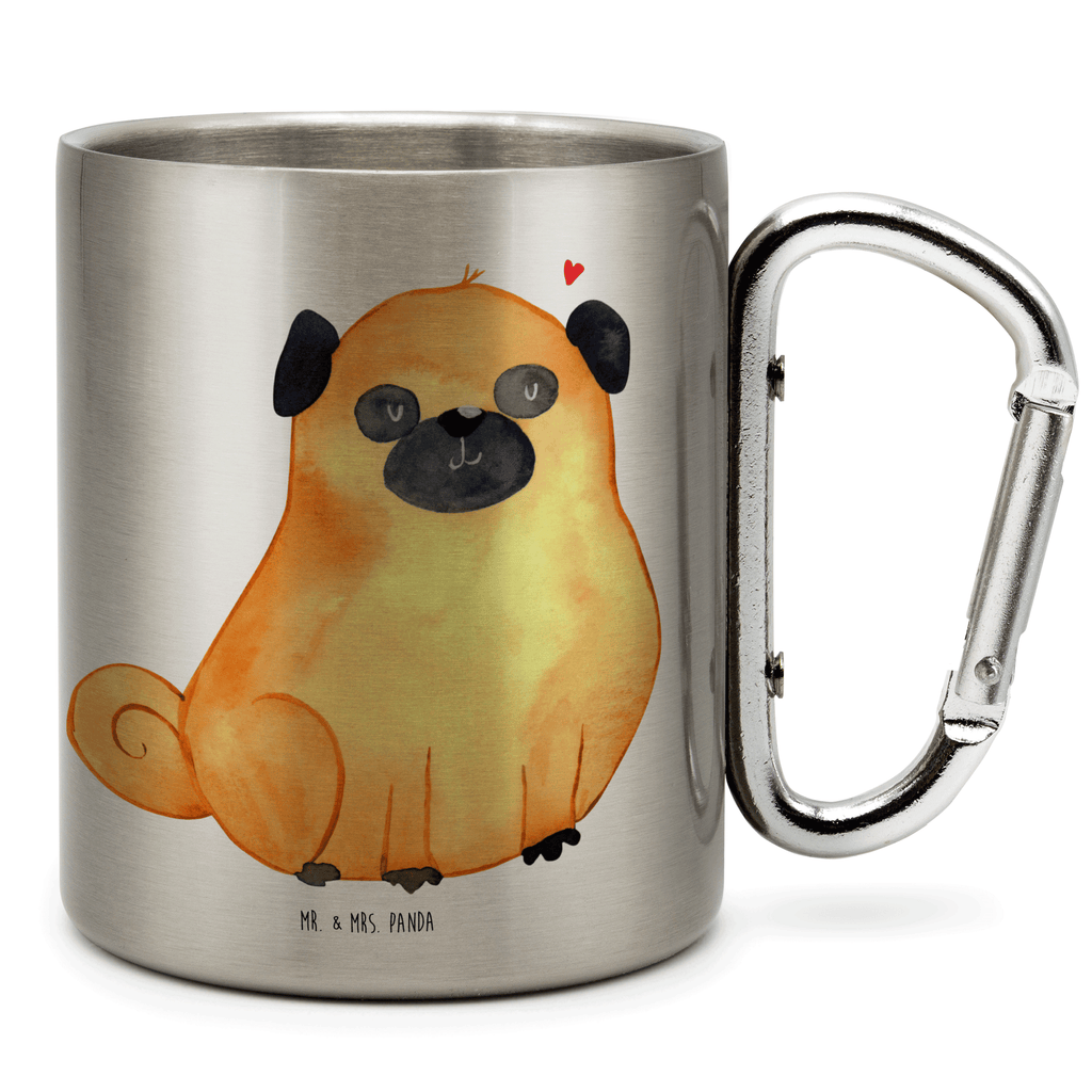 Edelstahlbecher Mops Edelstahltasse, Karabiner, Edelstahlbecher, Outdoor, Camping, Tasse, Becher, Hund, Hundemotiv, Haustier, Hunderasse, Tierliebhaber, Hundebesitzer, Sprüche, Mops, Liebe, Hundeliebe