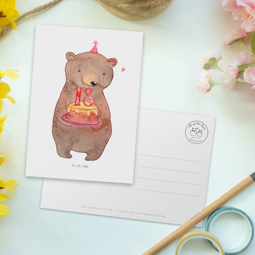 Postkarte Bär Torte 18. Geburtstag Postkarte, Karte, Geschenkkarte, Grußkarte, Einladung, Ansichtskarte, Geburtstagskarte, Einladungskarte, Dankeskarte, Ansichtskarten, Einladung Geburtstag, Einladungskarten Geburtstag, Geburtstag, Geburtstagsgeschenk, Geschenk, Party, Feiern, Torte, Kuchen