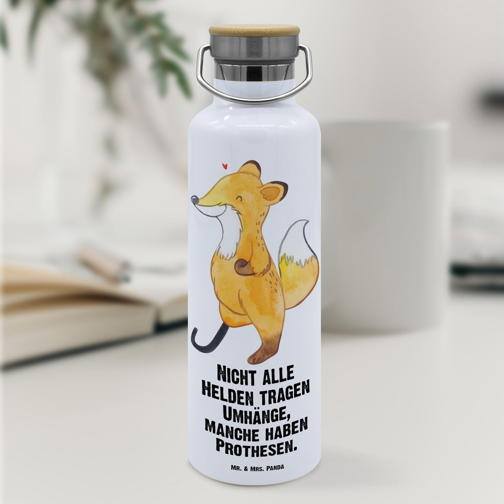 Trinkflasche Fuchs Beinprothese Thermosflasche, Isolierflasche, Edelstahl, Trinkflasche, isoliert, Wamrhaltefunktion, Sportflasche, Flasche zum Sport, Sportlerflasche, Fuchs, Amputation, Beimamputation, Beinprothese