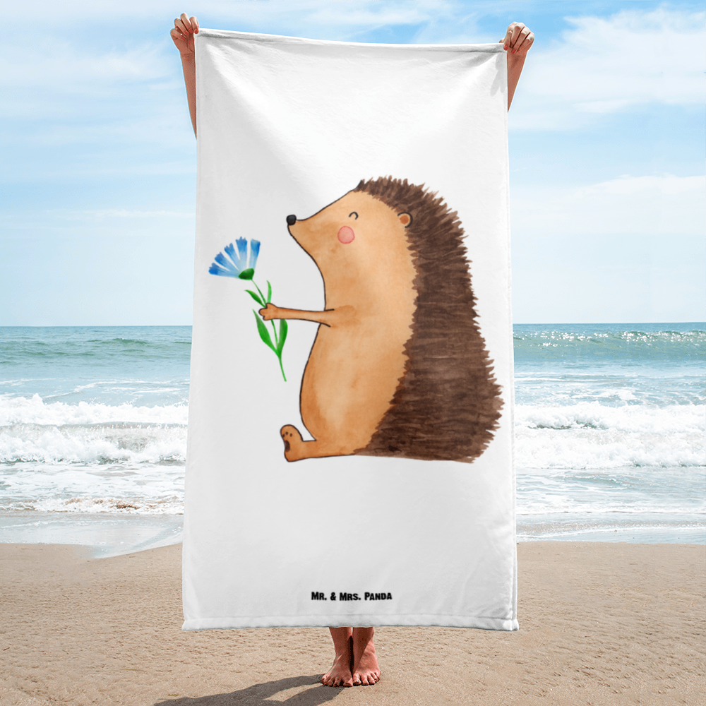 XL Badehandtuch Igel mit Blume Handtuch, Badetuch, Duschtuch, Strandtuch, Saunatuch, Tiermotive, Gute Laune, lustige Sprüche, Tiere, Igel, Gute Besserung, Genesungswünsche, Krankheit, Krankenhaus, krank, Besuch