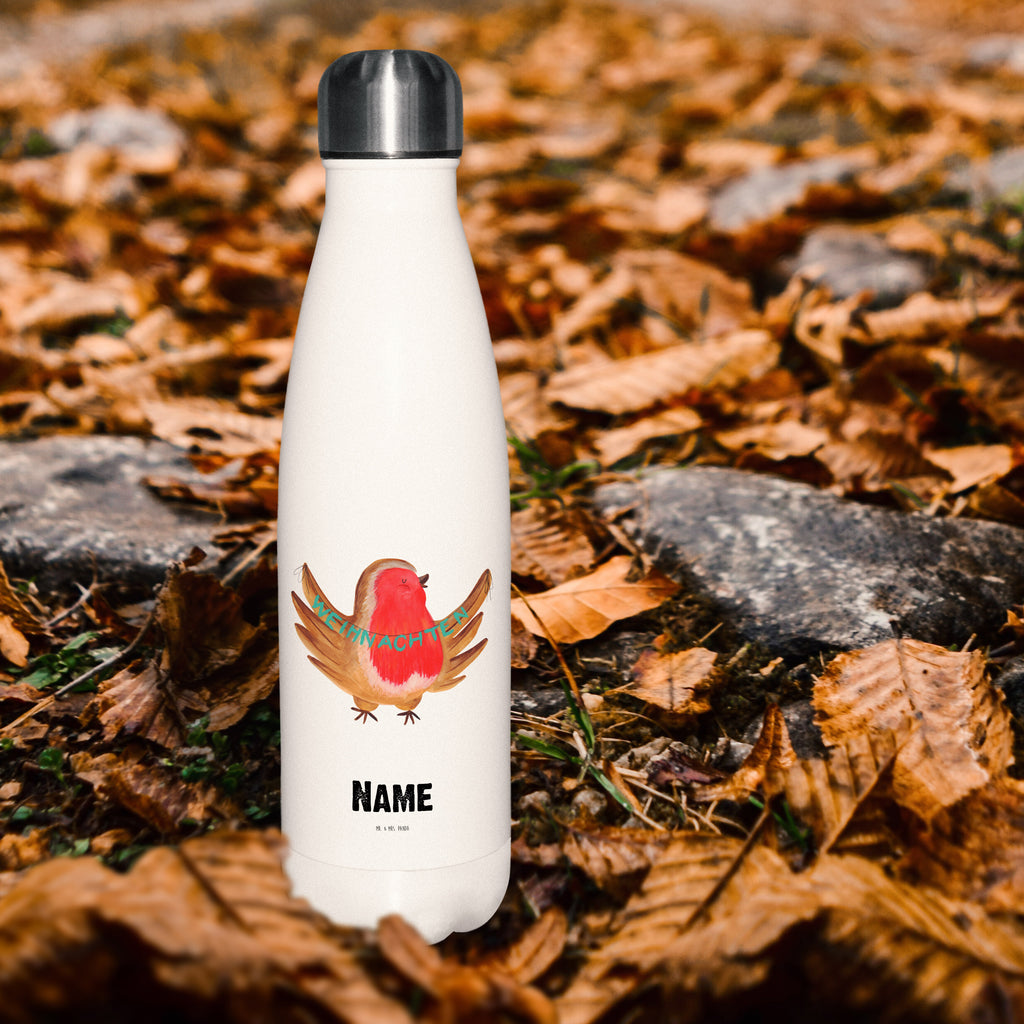 Personalisierte Thermosflasche Rotkehlchen Weihnachten Personalisierte Isolierflasche, Personalisierte Thermoflasche, Personalisierte Trinkflasche, Trinkflasche Mit Namen, Wunschname, Bedrucken, Namensflasche, Winter, Weihnachten, Weihnachtsdeko, Nikolaus, Advent, Heiligabend, Wintermotiv, Frohe Weihnachten, Weihnachtsmotiv, Weihnachtsgruß, Vogel, xmas