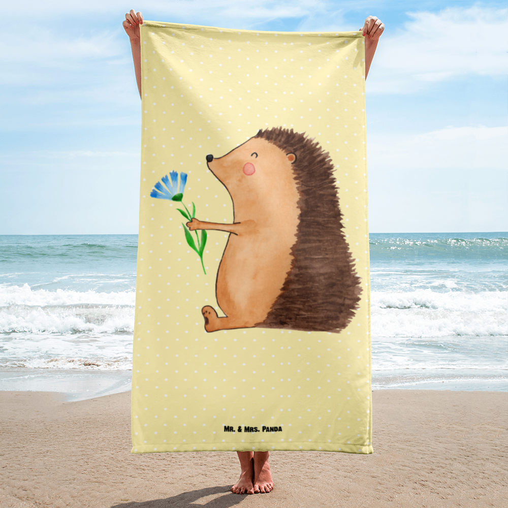 XL Badehandtuch Igel mit Blume Handtuch, Badetuch, Duschtuch, Strandtuch, Saunatuch, Tiermotive, Gute Laune, lustige Sprüche, Tiere, Igel, Gute Besserung, Genesungswünsche, Krankheit, Krankenhaus, krank, Besuch